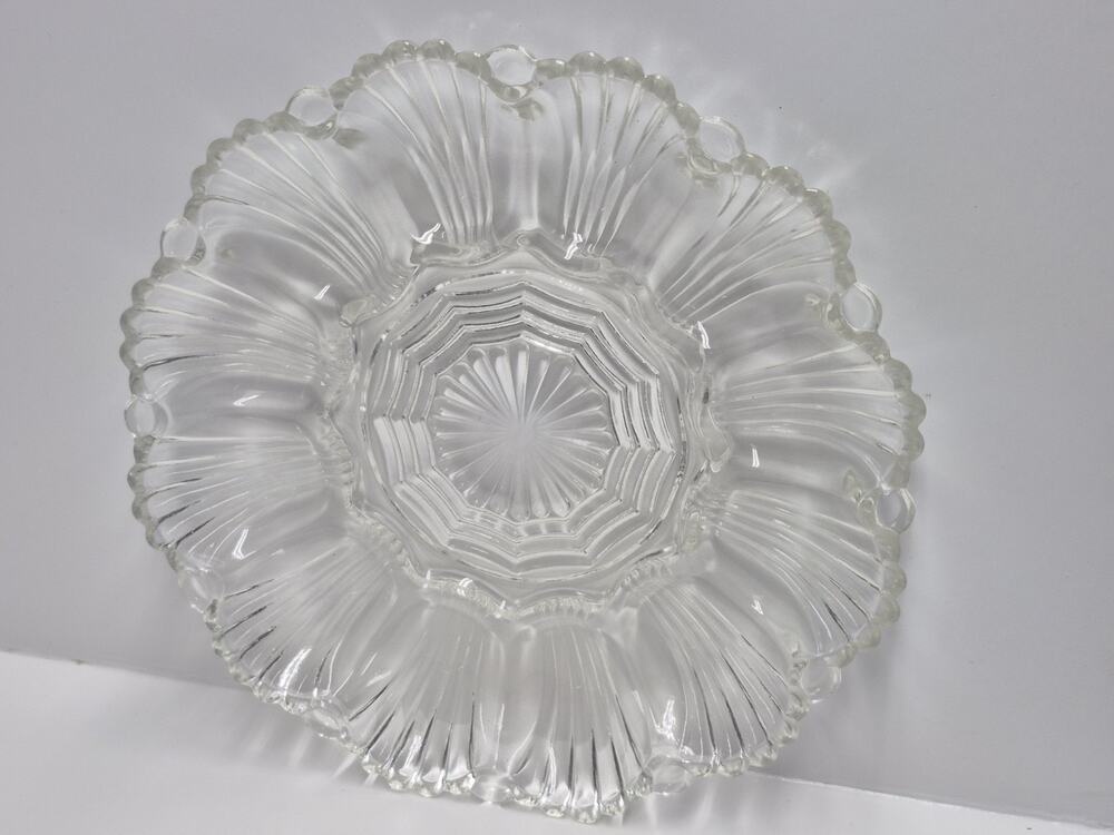Vintage Anchor Hocking Clear Glass Deviled Egg Plate Serving Platter Relish Dish